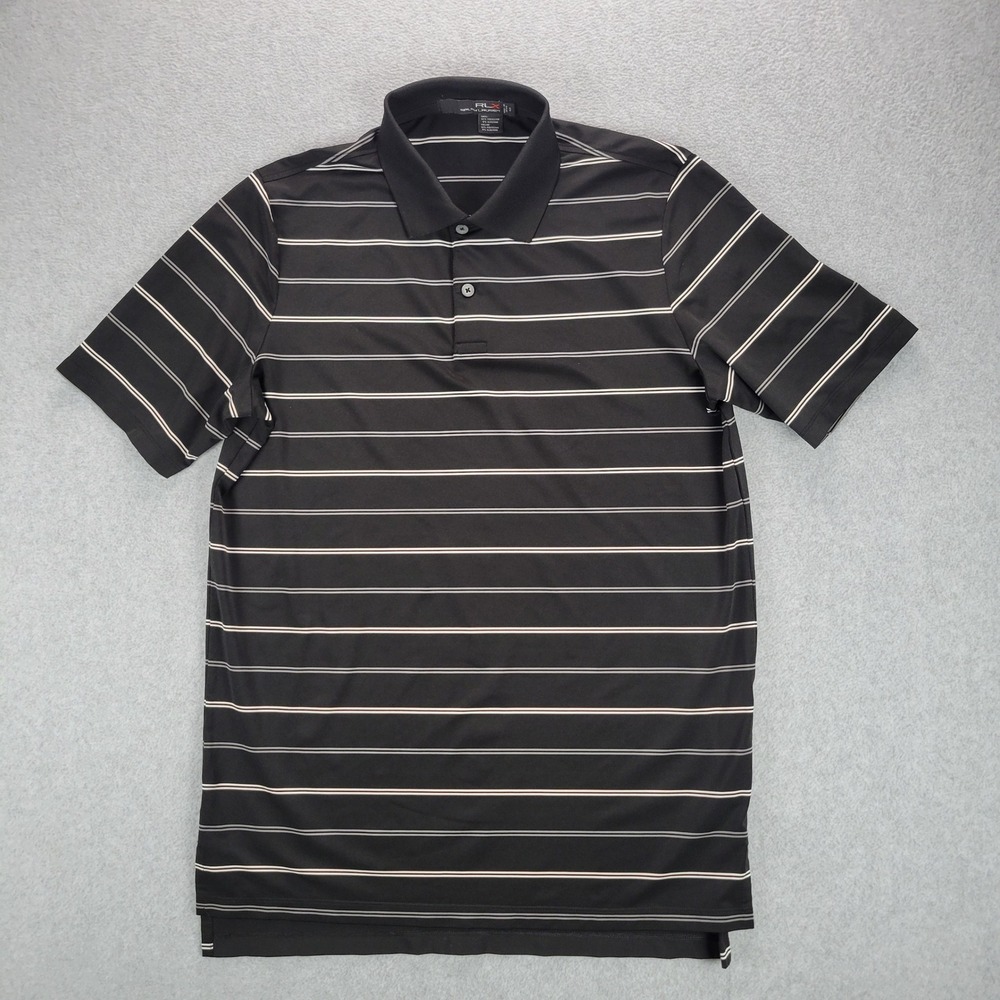 RLX Ralph Lauren Polo Shirt Mens Small Black Striped Performance Short Sleeve